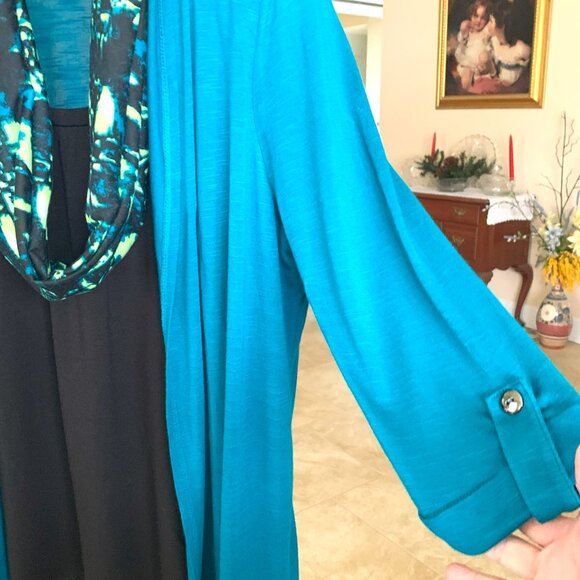 NWOT Coral Bay 3 Piece Attached Open Front Teal Sweater, Tank & Scarf size Large - Picture 5 of 8